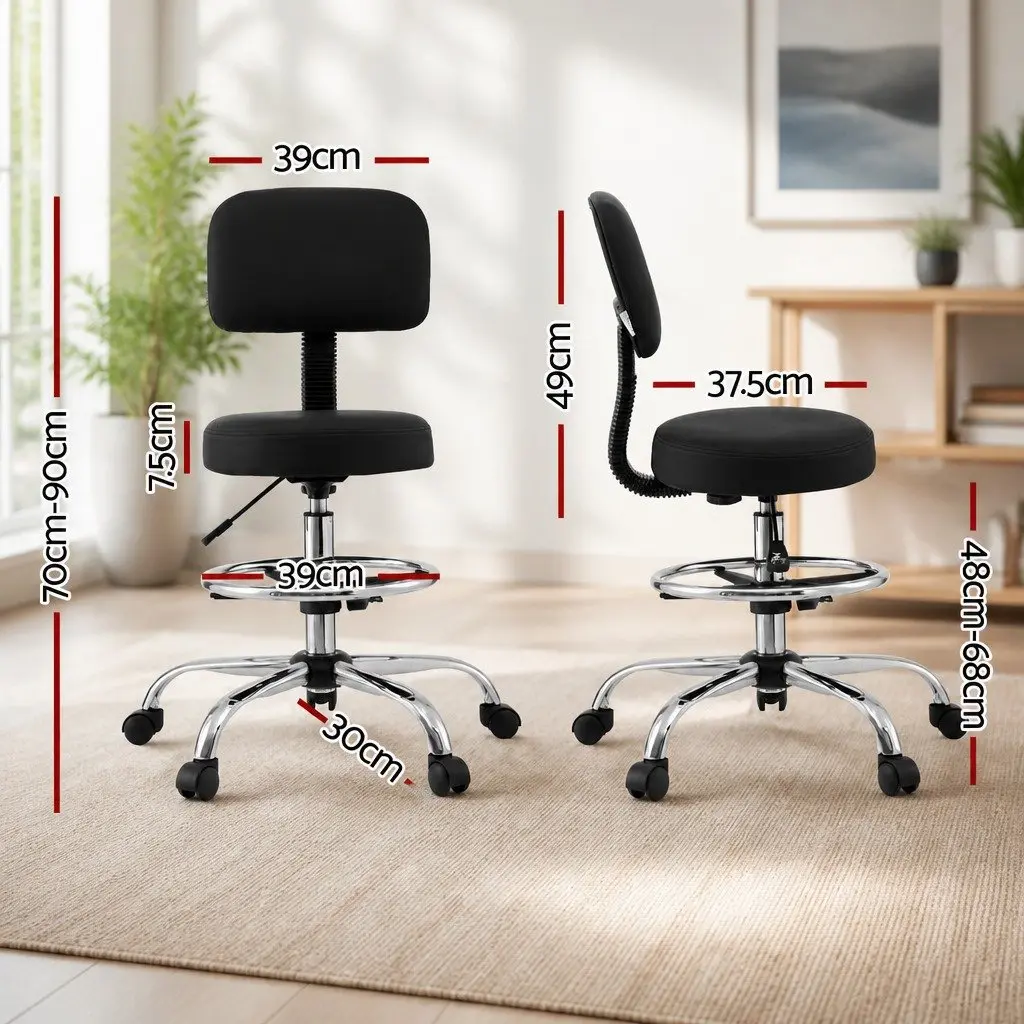 Office Drafting Chair Ergonomic PU Swivel Black 39 x 37.5 x 70-90cm