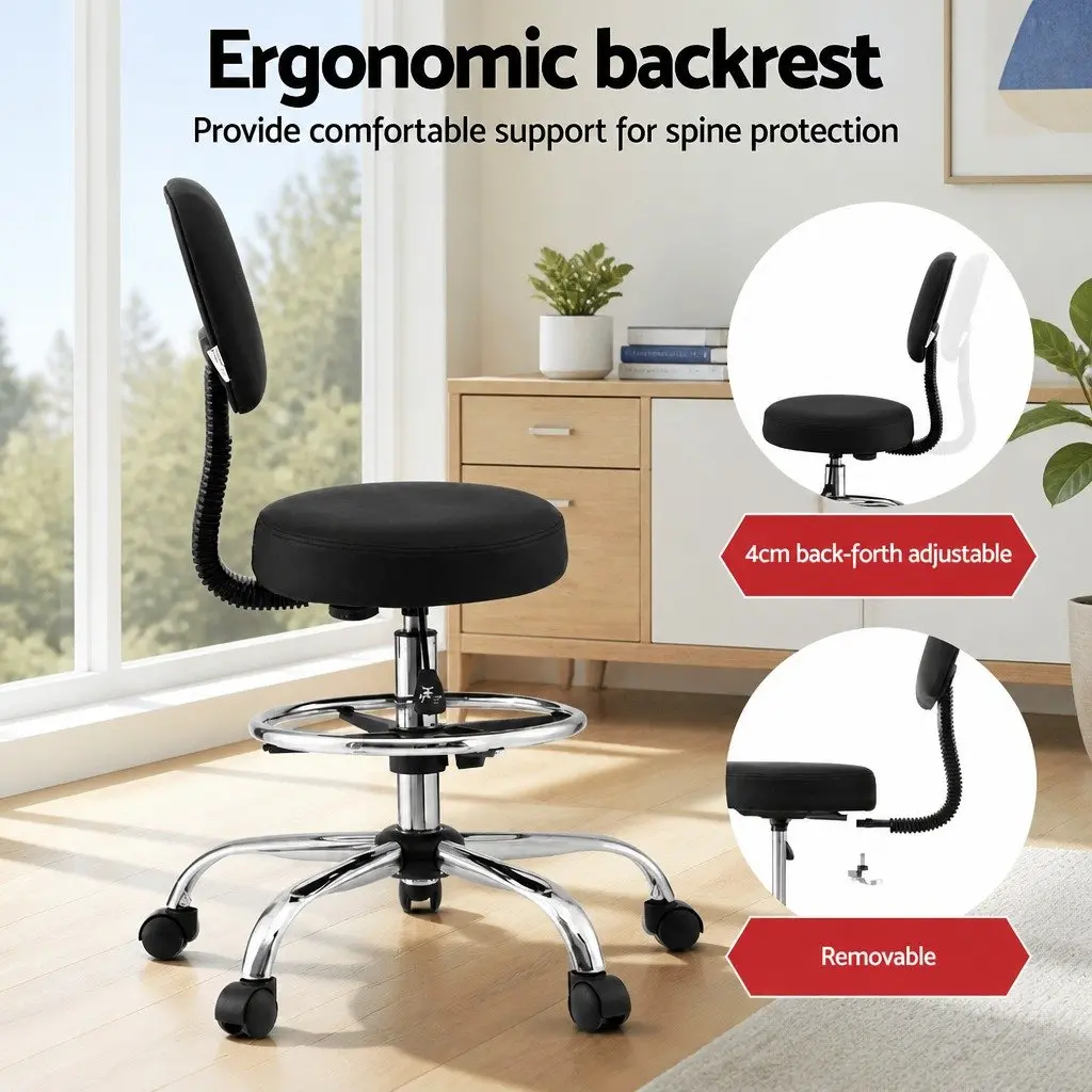 Office Drafting Chair Ergonomic PU Swivel Black 39 x 37.5 x 70-90cm