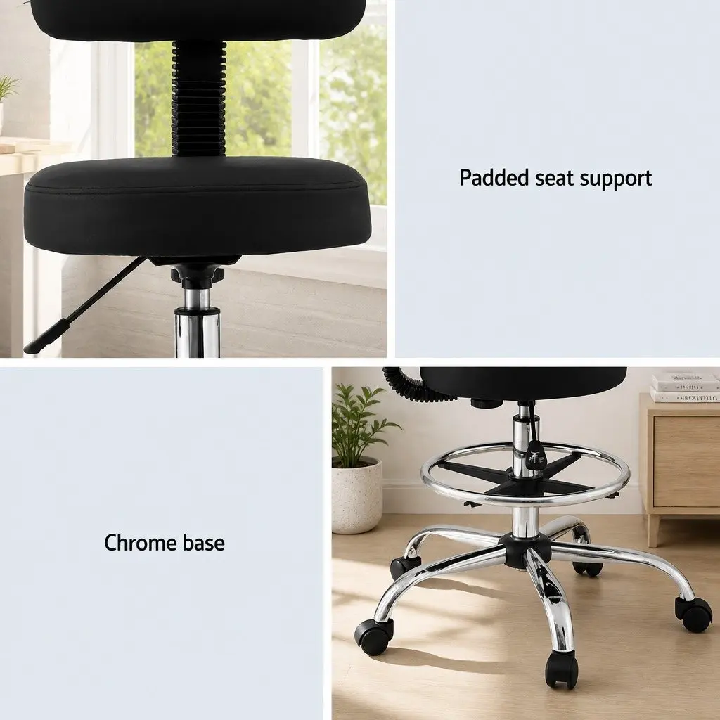 Office Drafting Chair Ergonomic PU Swivel Black 39 x 37.5 x 70-90cm