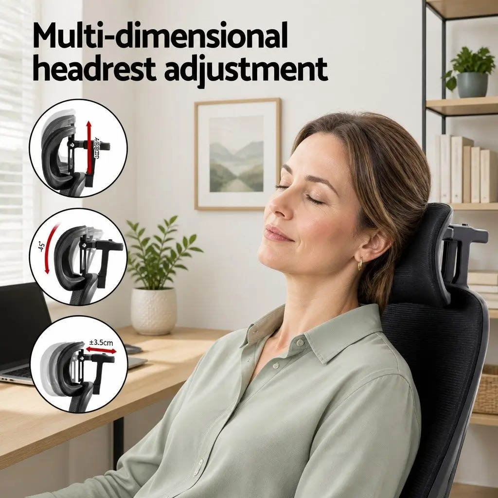 Ergonomic Office Chair Mesh High Back Black with Lumbar Support Adjustable Headrest