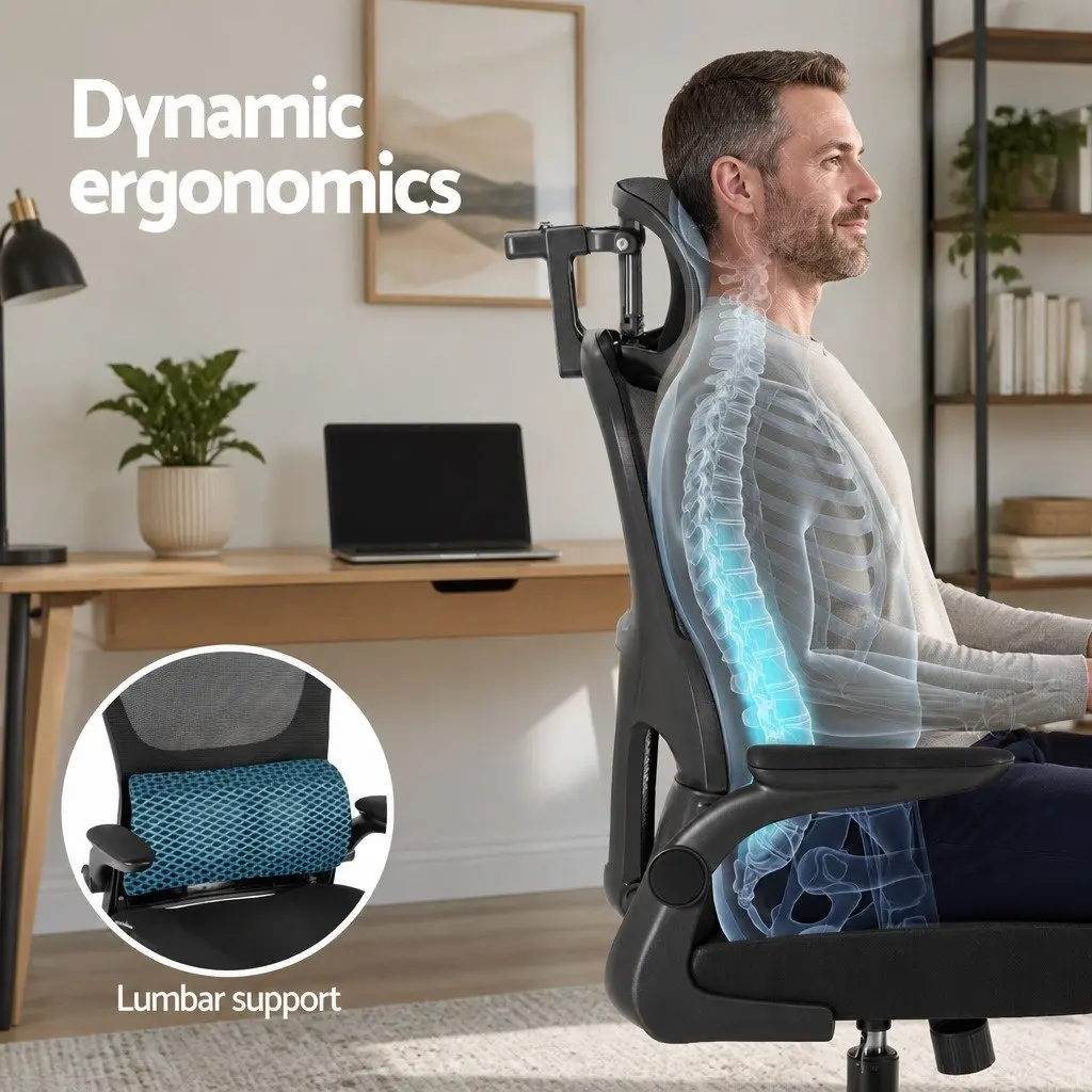 Ergonomic Office Chair Mesh High Back Black with Lumbar Support Adjustable Headrest