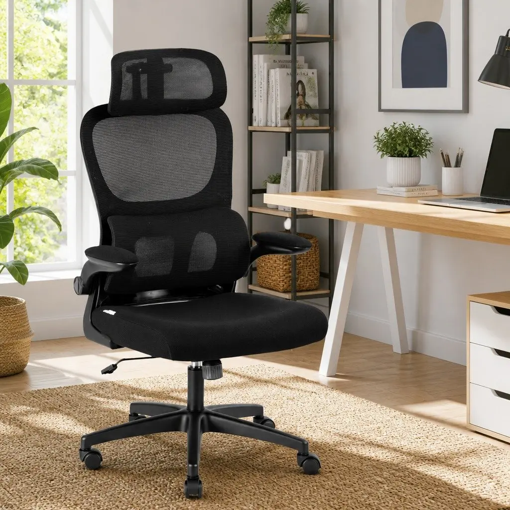 Ergonomic Office Chair Mesh High Back Black with Lumbar Support Adjustable Headrest
