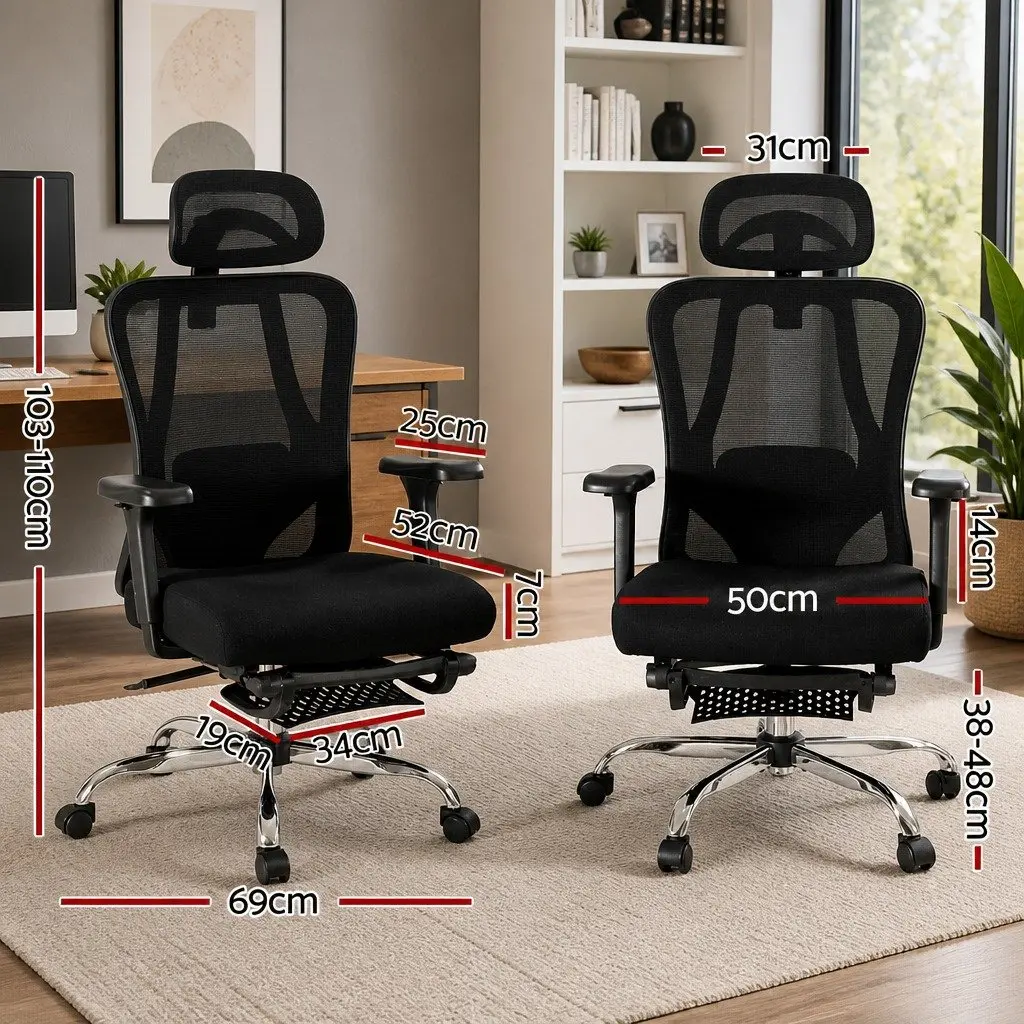 Ergonomic Mesh Office Chair Black High Back Adjustable Lumbar Support Retractable Footrest