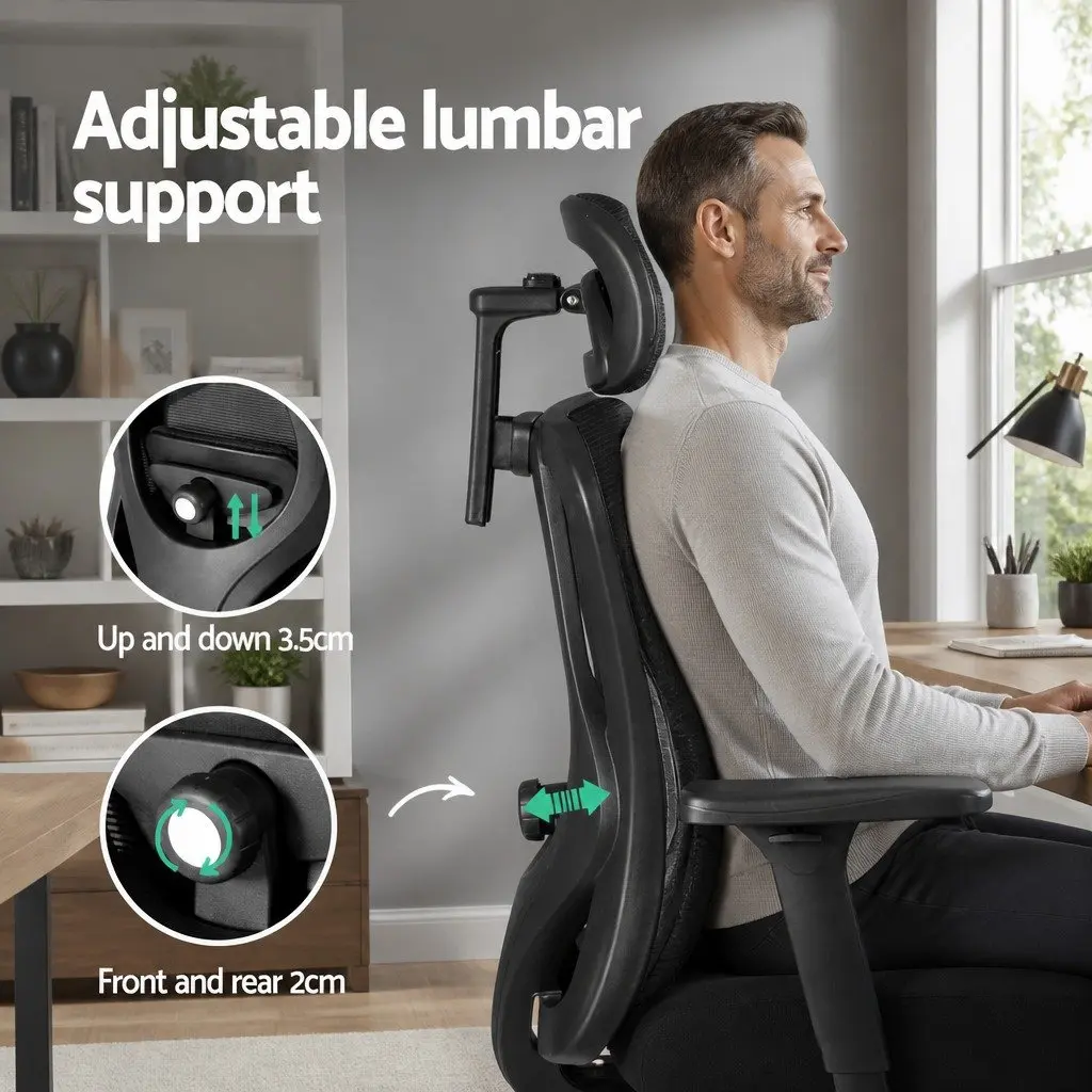 Ergonomic Mesh Office Chair Black High Back Adjustable Lumbar Support Retractable Footrest