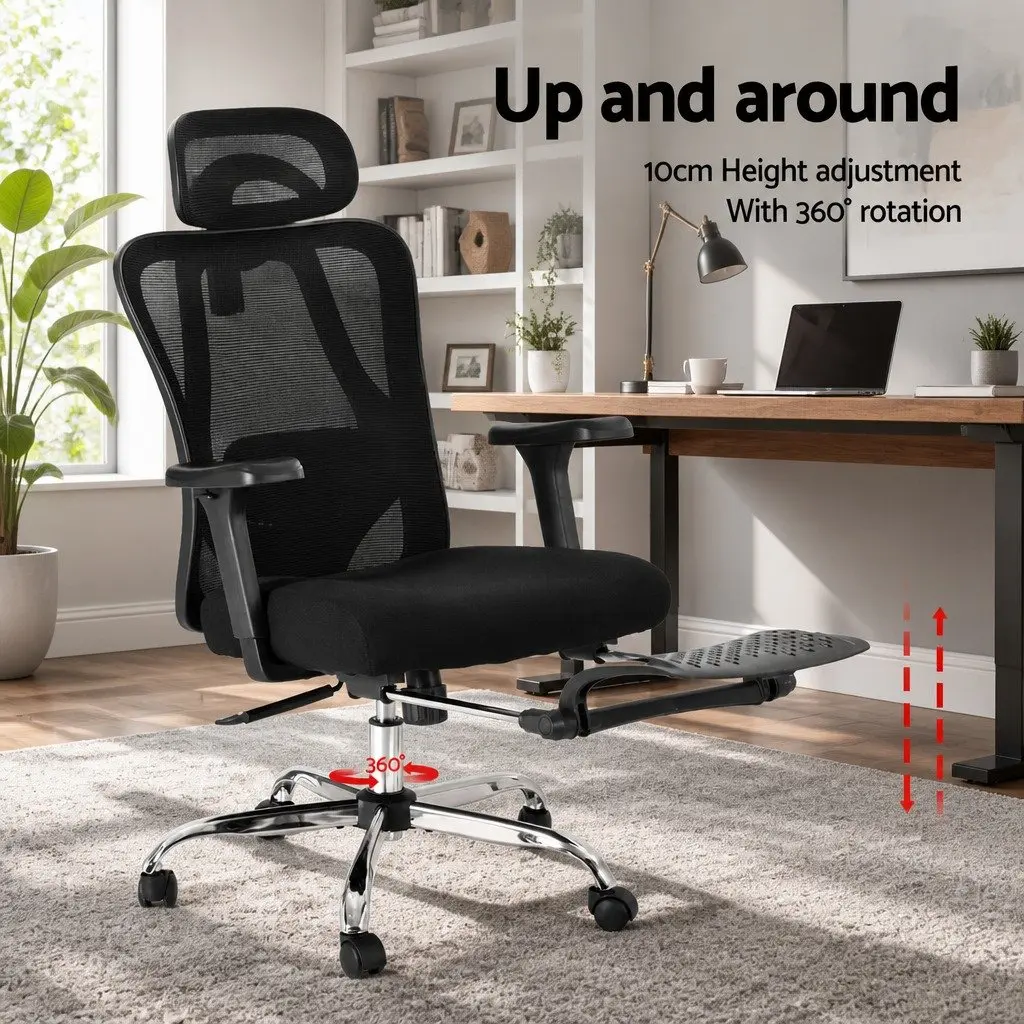 Ergonomic Mesh Office Chair Black High Back Adjustable Lumbar Support Retractable Footrest