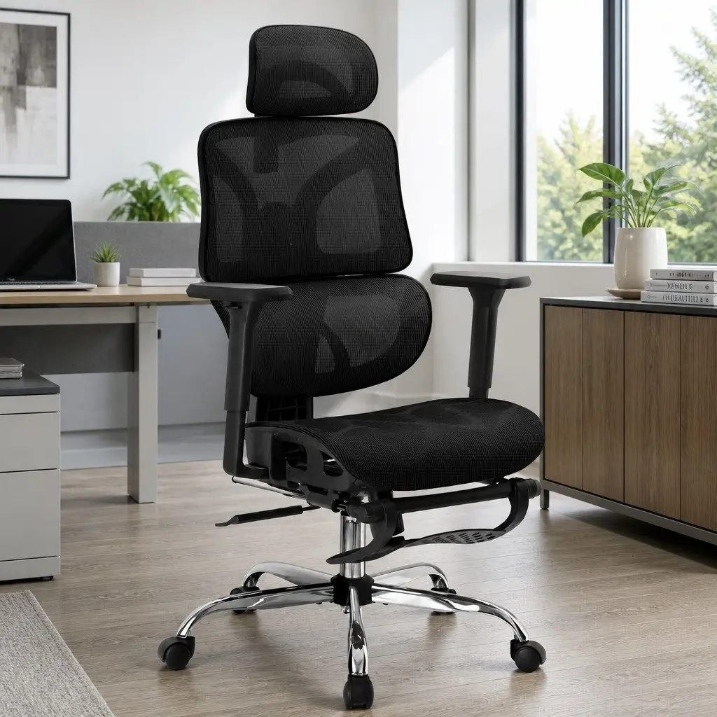 High Back Ergonomic Office Chair with Mesh Seat Adjustable Height Footrest Swivel Desk