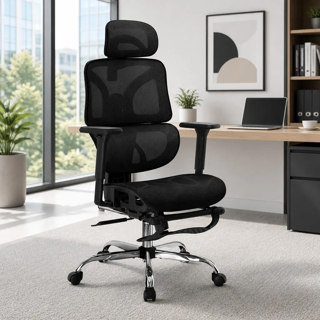High Back Ergonomic Office Chair with Mesh Seat Adjustable Height Footrest Swivel Desk