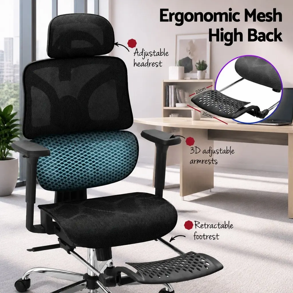 High Back Ergonomic Office Chair with Mesh Seat Adjustable Height Footrest Swivel Desk