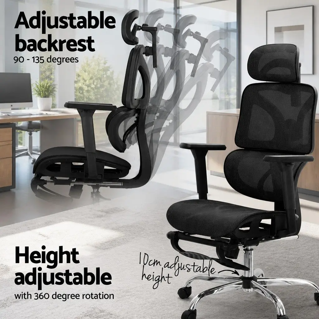 High Back Ergonomic Office Chair with Mesh Seat Adjustable Height Footrest Swivel Desk
