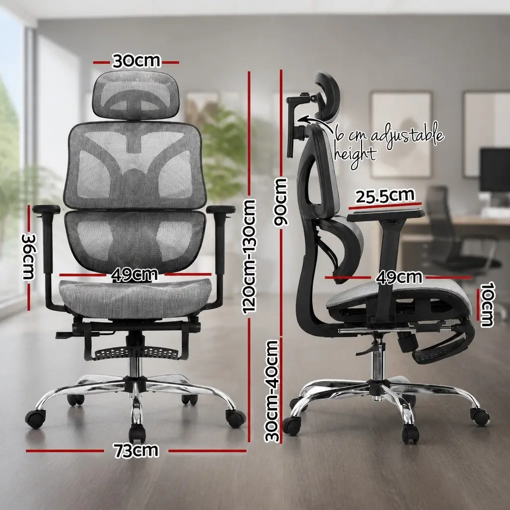 Ergonomic Office Chair High Back Mesh Adjustable Headrest Grey Swivel Footrest