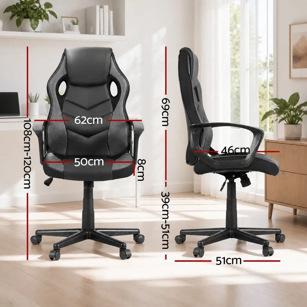 Gaming Office Chair Computer Desk Seat Grey High-Back Swivel Adjustable Height