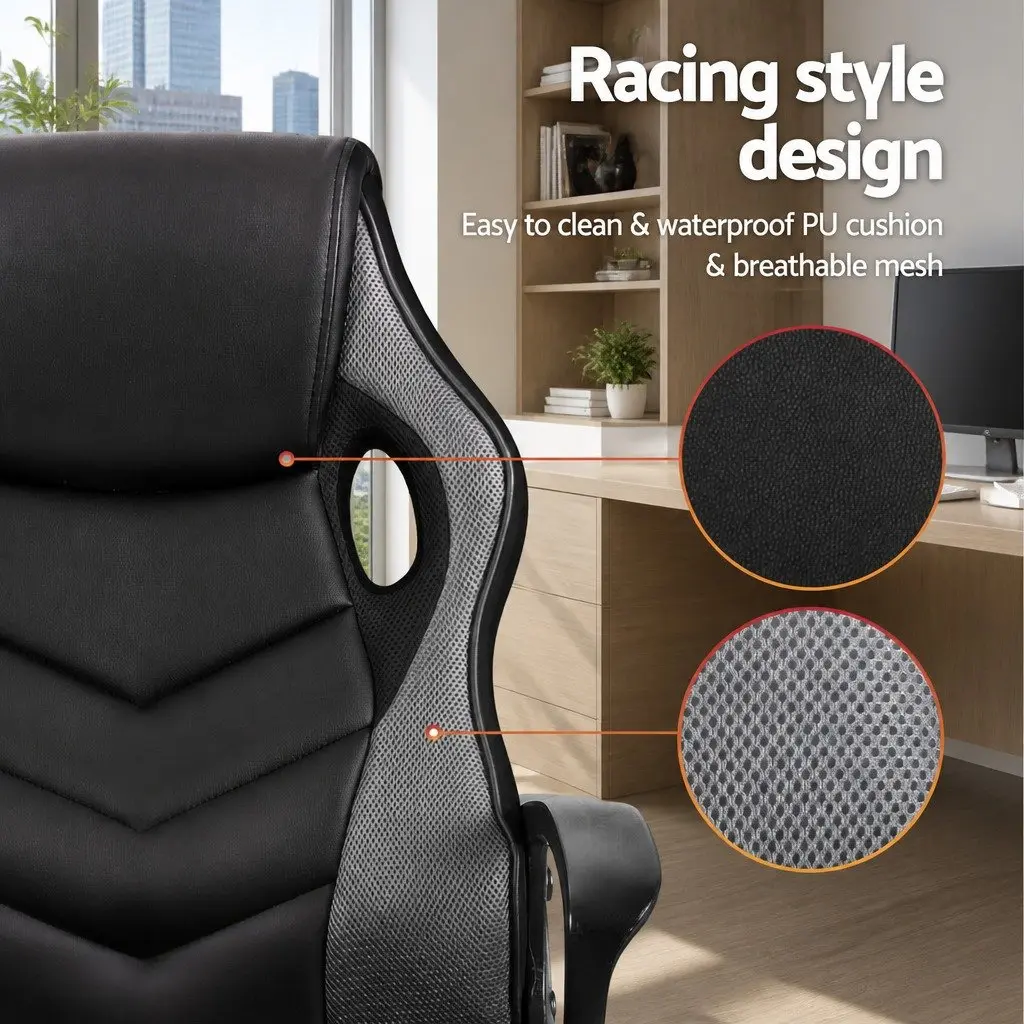 Gaming Office Chair Computer Desk Seat Grey High-Back Swivel Adjustable Height