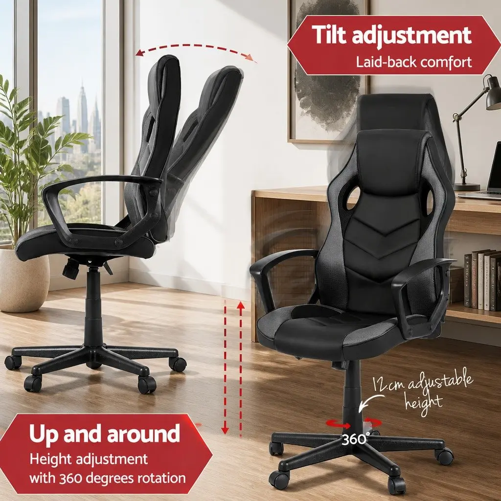 Gaming Office Chair Computer Desk Seat Grey High-Back Swivel Adjustable Height