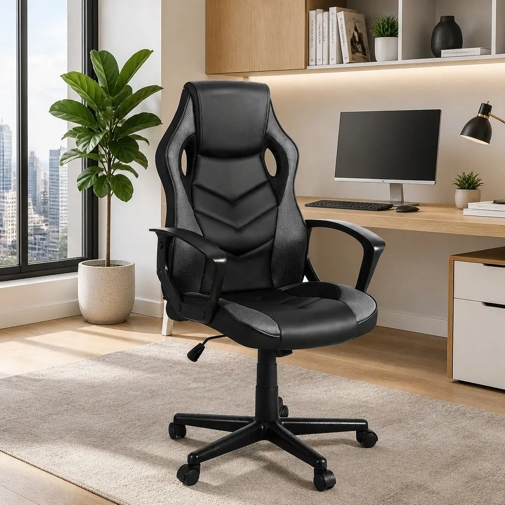 Gaming Office Chair Computer Desk Seat Grey High-Back Swivel Adjustable Height