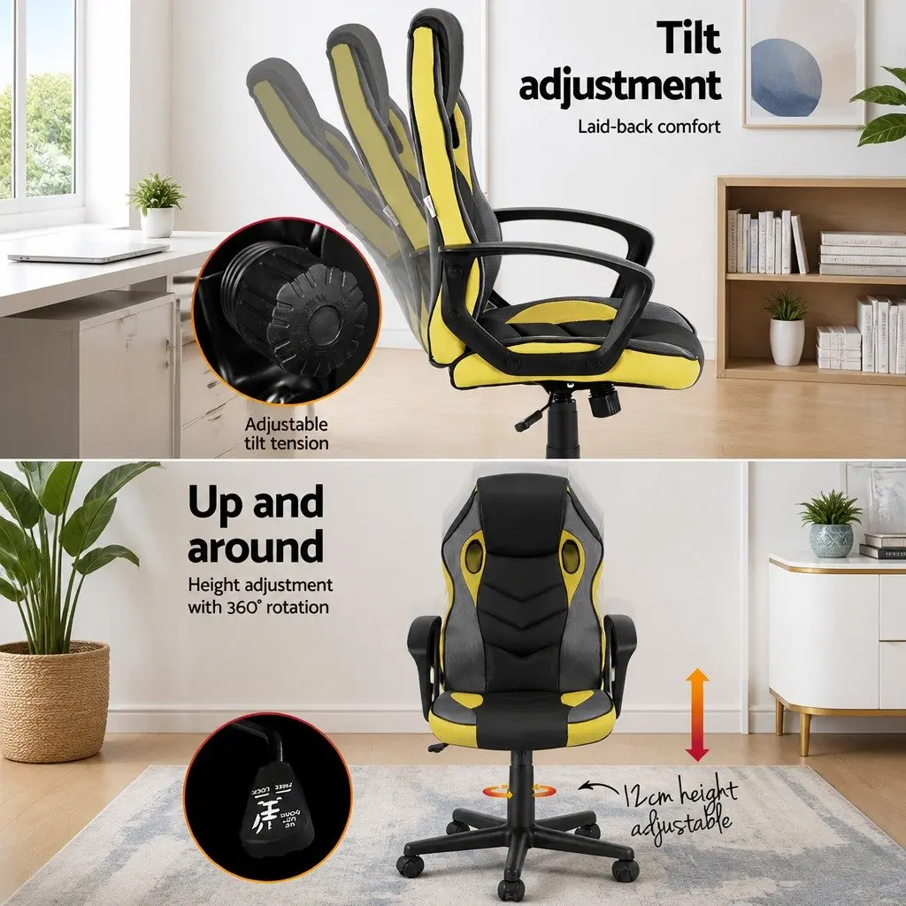 Gaming Office Chair Computer Executive Racing High Back Yellow Desk Seat