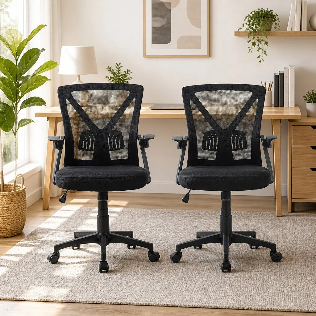 Mesh Office Chair Ergonomic Mid Back Black 2 Pack Adjustable Lumbar Support