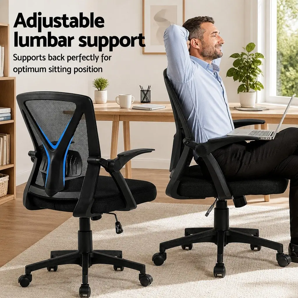 Mesh Office Chair Ergonomic Mid Back Black 2 Pack Adjustable Lumbar Support