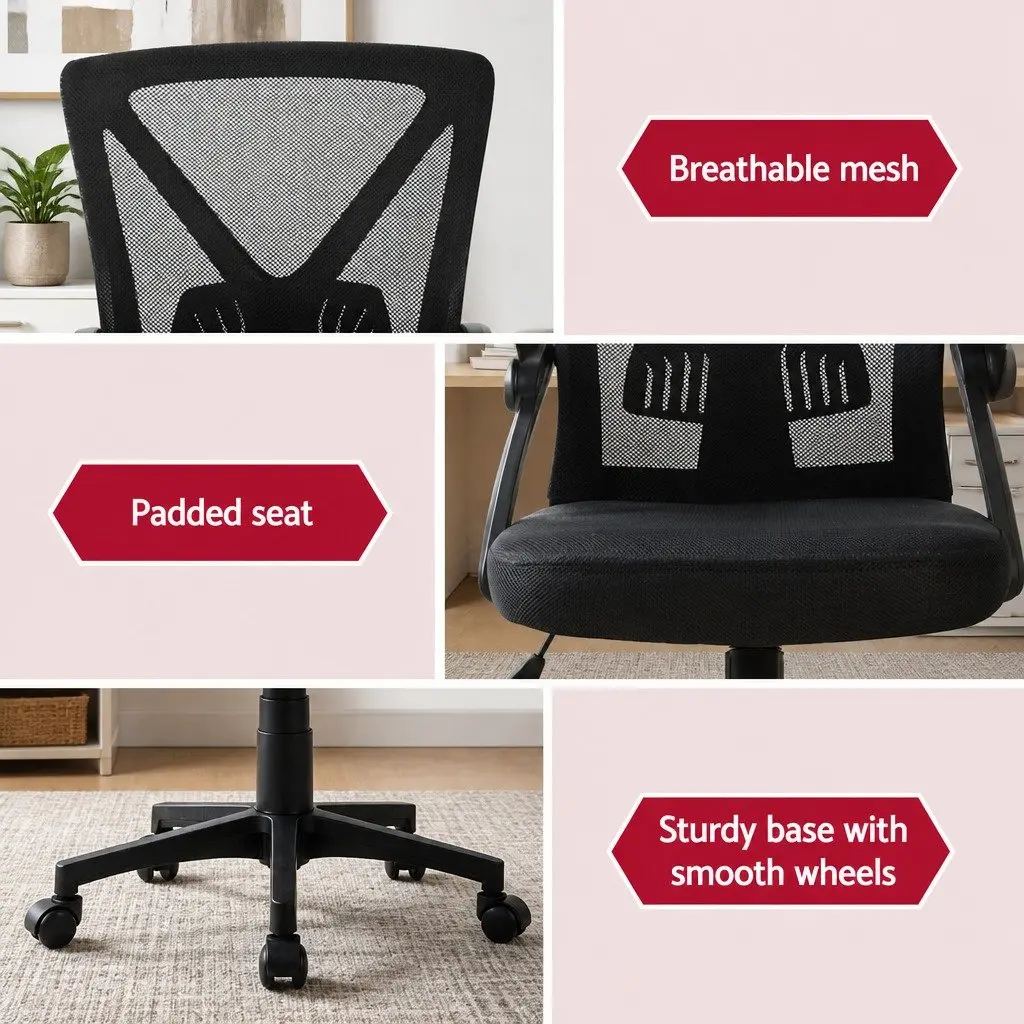 Mesh Office Chair Ergonomic Mid Back Black 2 Pack Adjustable Lumbar Support