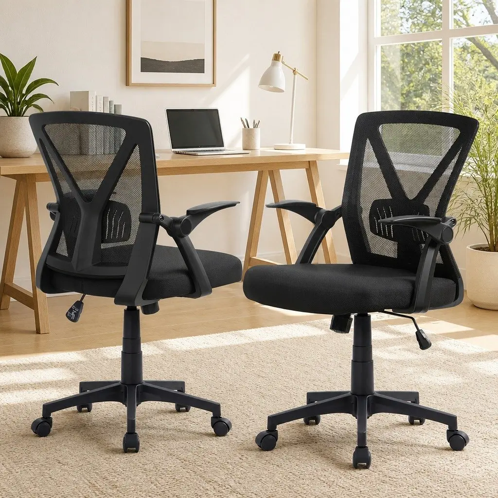 Mesh Office Chair Ergonomic Mid Back Black 2 Pack Adjustable Lumbar Support