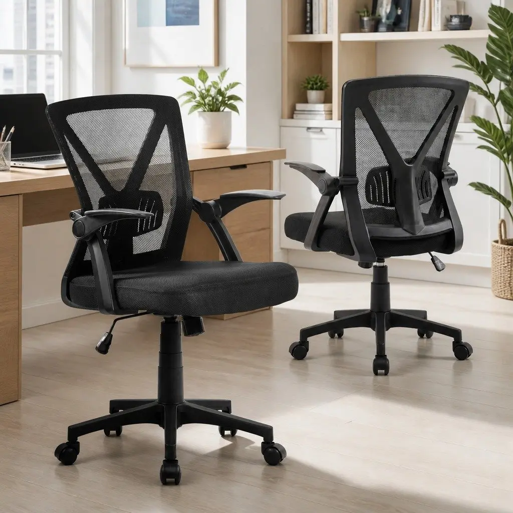 Mesh Office Chair Mid Back Black Adjustable Lumbar Support Ergonomic 66cm W x 66cm D x 86-96cm H