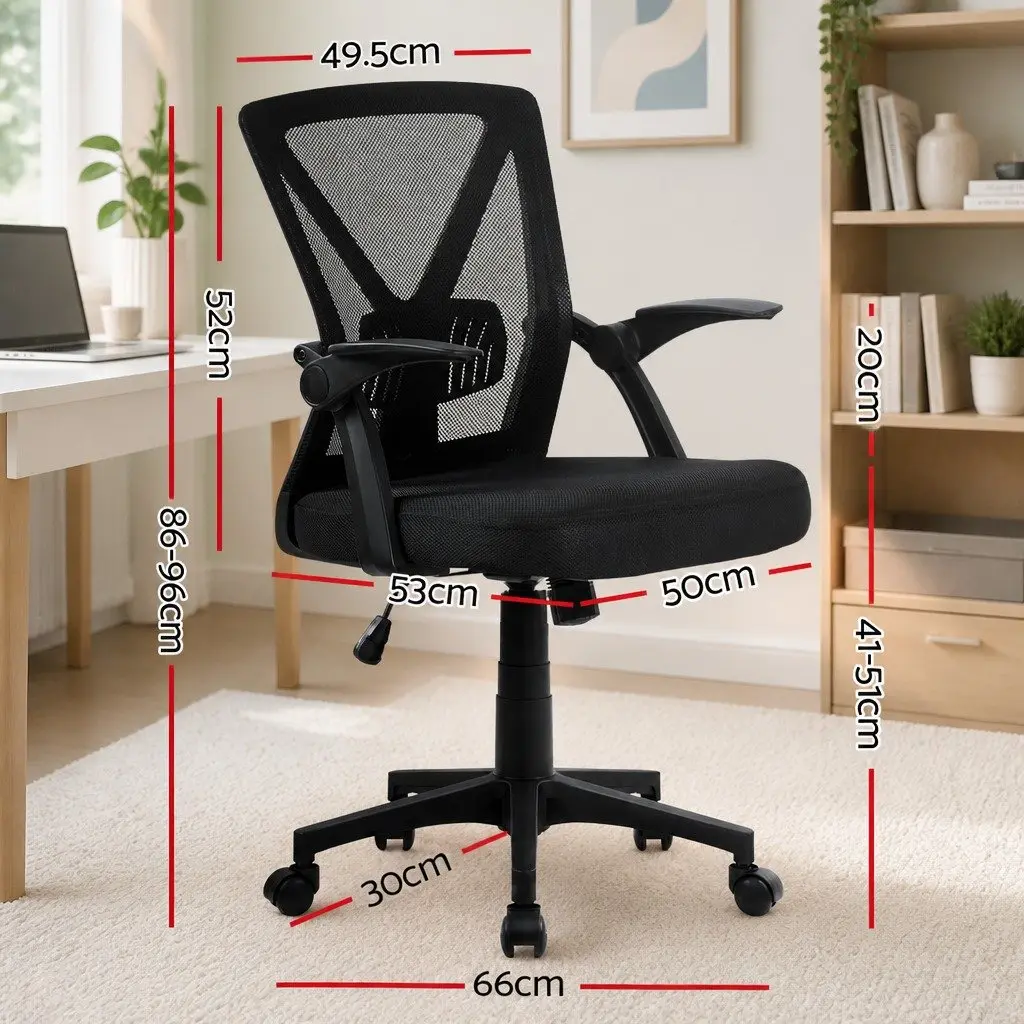 Mesh Office Chair Mid Back Black Adjustable Lumbar Support Ergonomic 66cm W x 66cm D x 86-96cm H