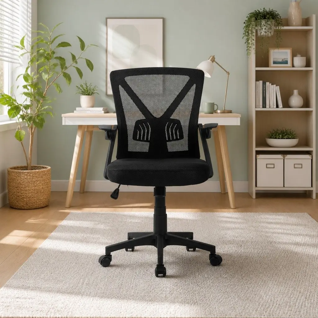 Mesh Office Chair Mid Back Black Adjustable Lumbar Support Ergonomic 66cm W x 66cm D x 86-96cm H