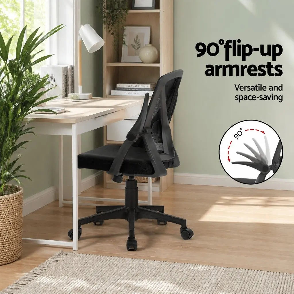 Mesh Office Chair Mid Back Black Adjustable Lumbar Support Ergonomic 66cm W x 66cm D x 86-96cm H