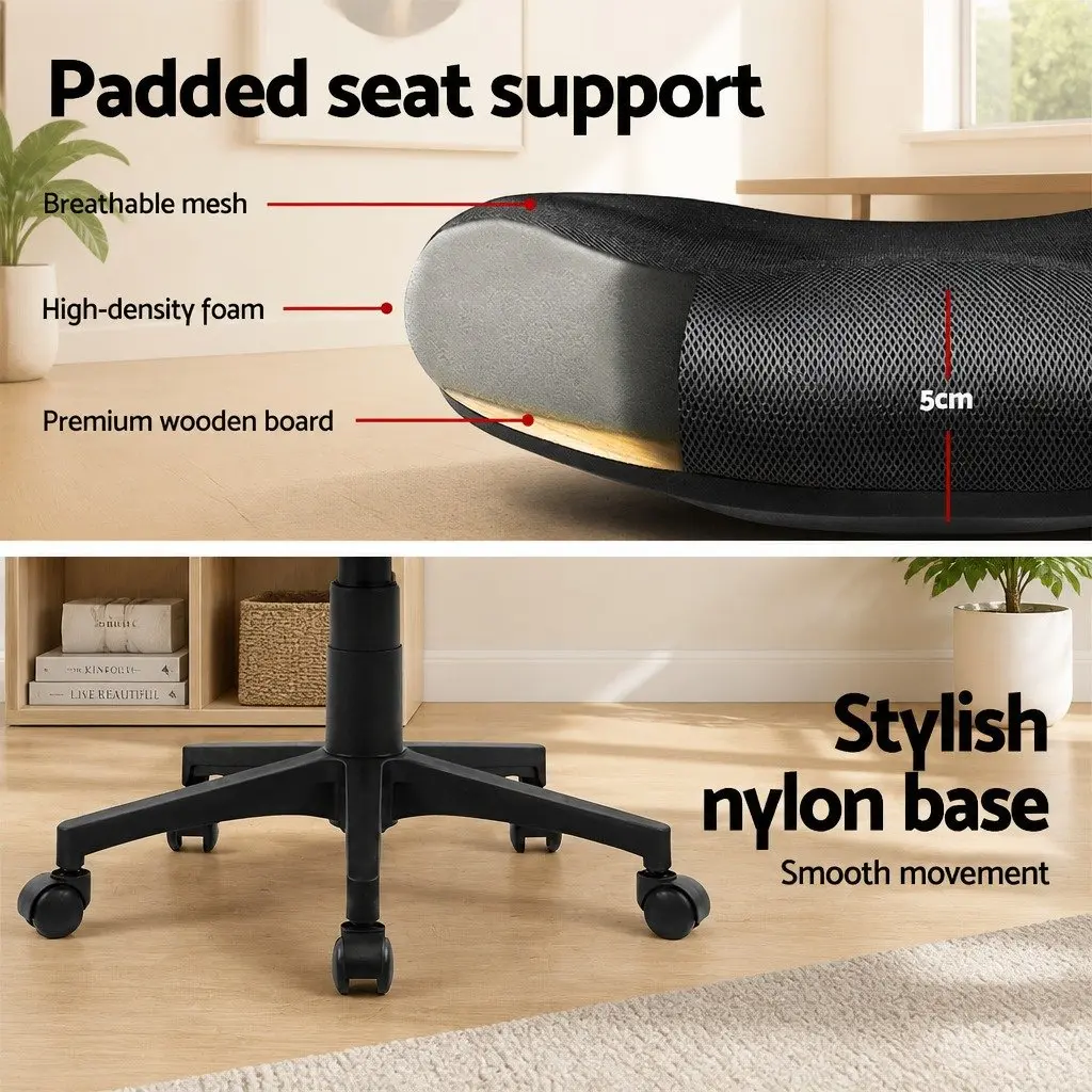 Mesh Office Chair Mid Back Black Adjustable Lumbar Support Ergonomic 66cm W x 66cm D x 86-96cm H
