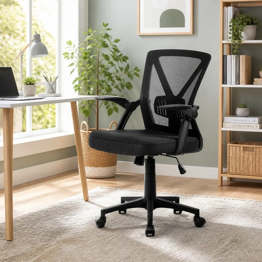 Mesh Office Chair Mid Back Black Adjustable Lumbar Support Ergonomic 66cm W x 66cm D x 86-96cm H