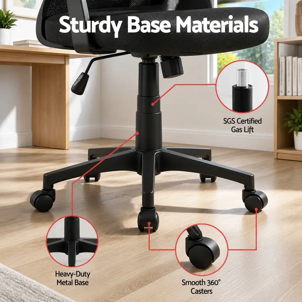 Mesh Office Chair Mid Back Black Adjustable Lumbar Support Ergonomic 66cm W x 66cm D x 86-96cm H