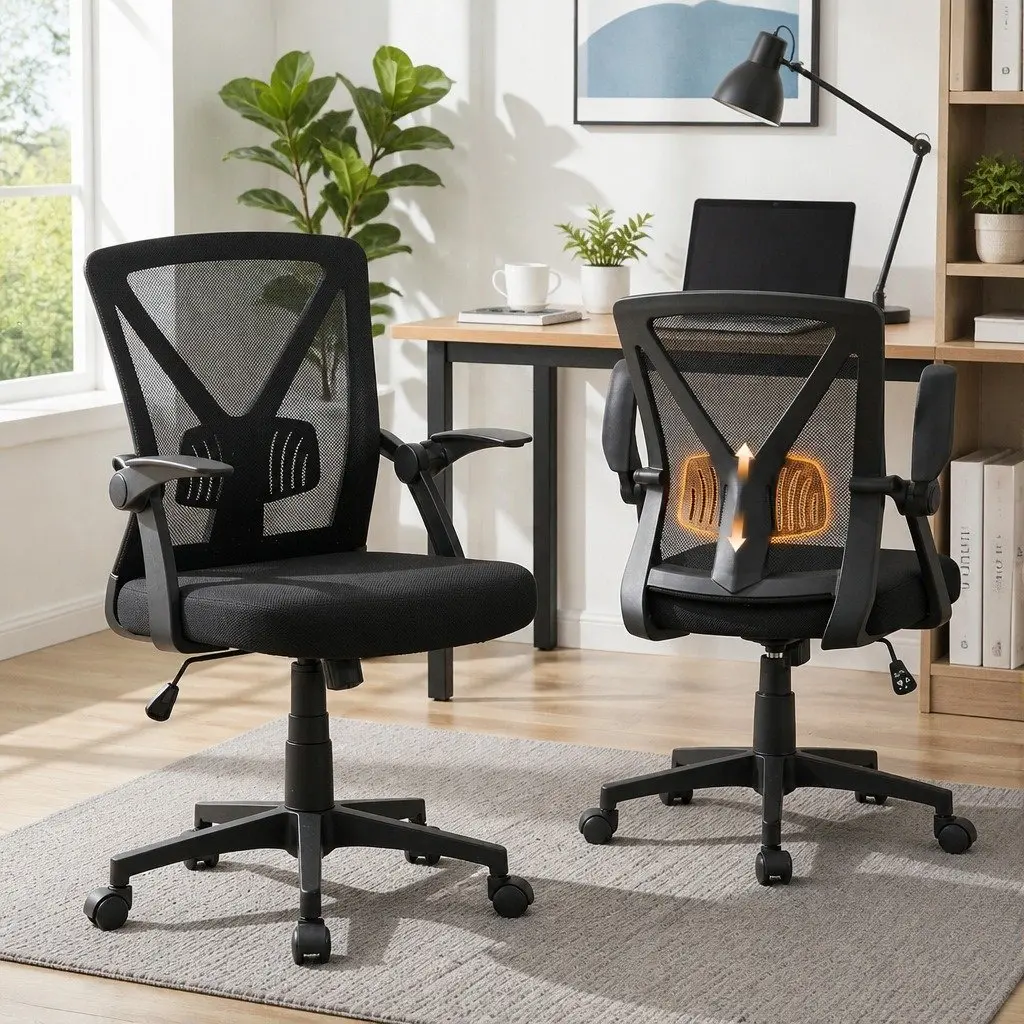 Mesh Office Chair Mid Back Black Adjustable Lumbar Support Ergonomic 66cm W x 66cm D x 86-96cm H