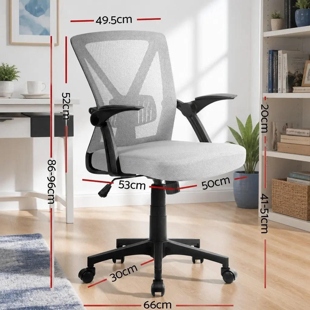Mesh Office Chair Ergonomic Mid Back Grey Adjustable Lumbar Support