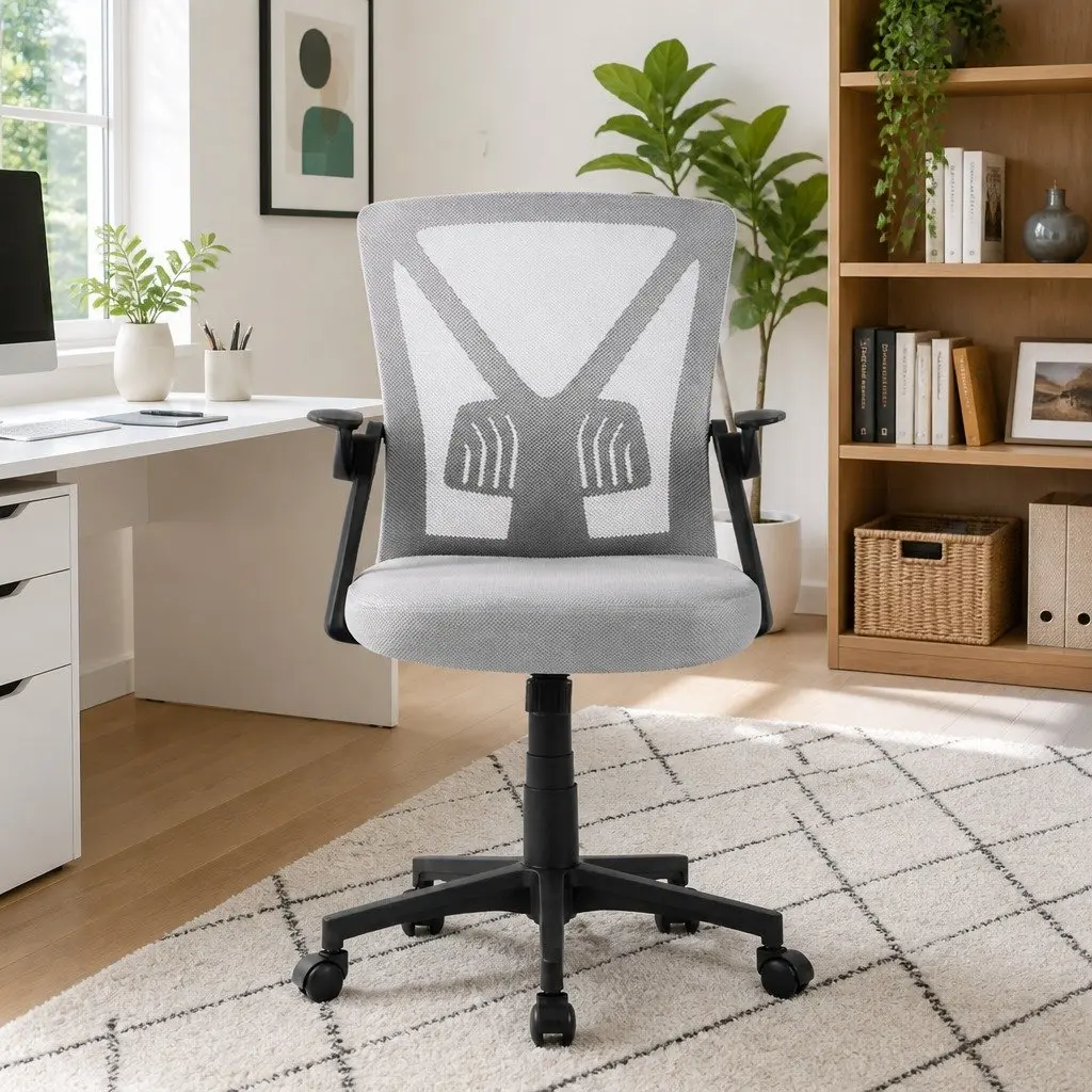 Mesh Office Chair Ergonomic Mid Back Grey Adjustable Lumbar Support