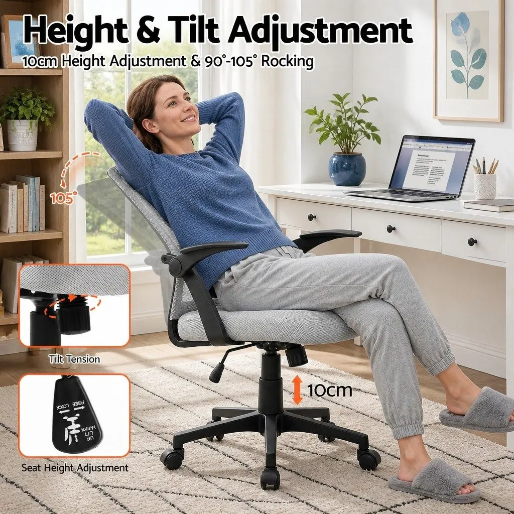 Mesh Office Chair Ergonomic Mid Back Grey Adjustable Lumbar Support