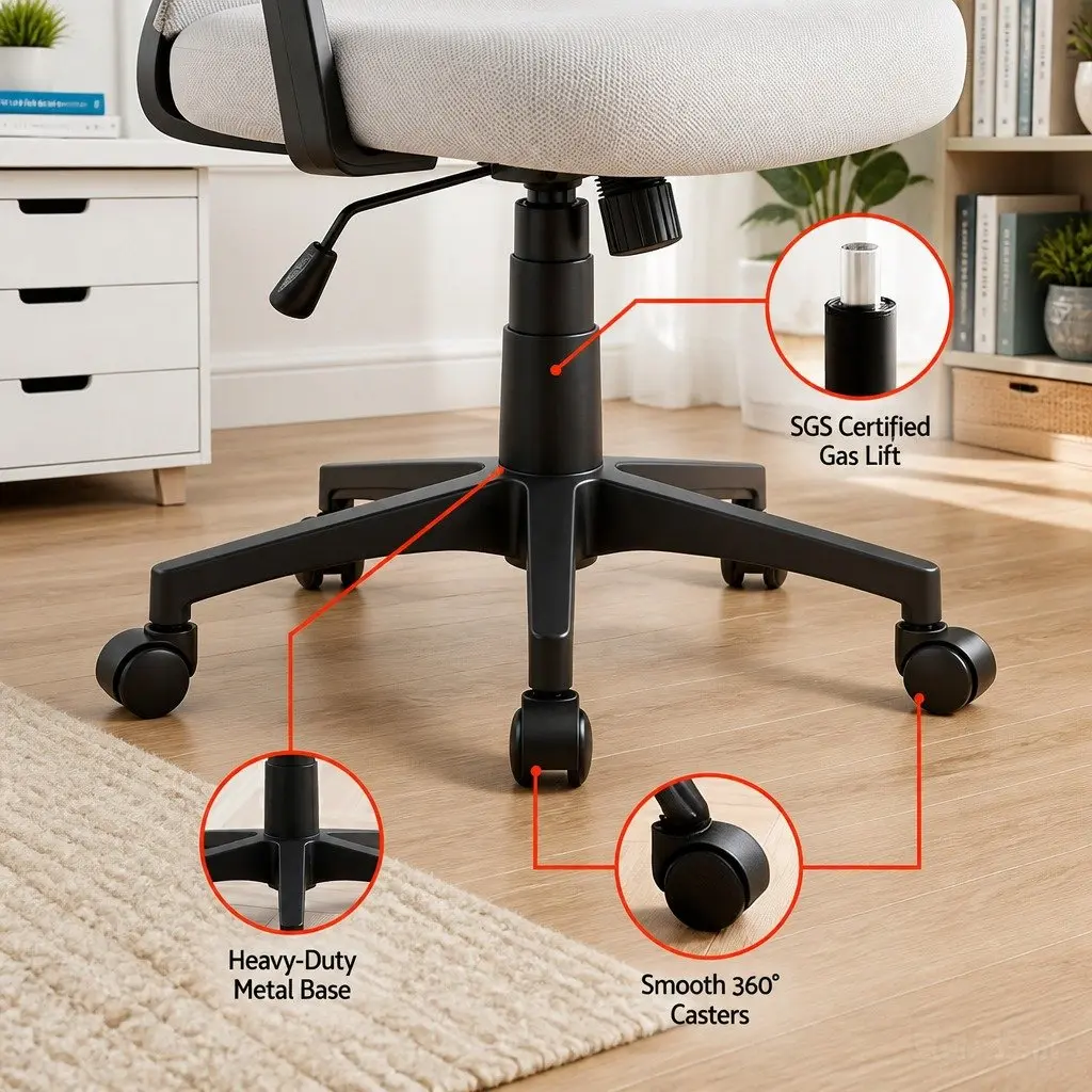 Mesh Office Chair Ergonomic Mid Back Grey Adjustable Lumbar Support