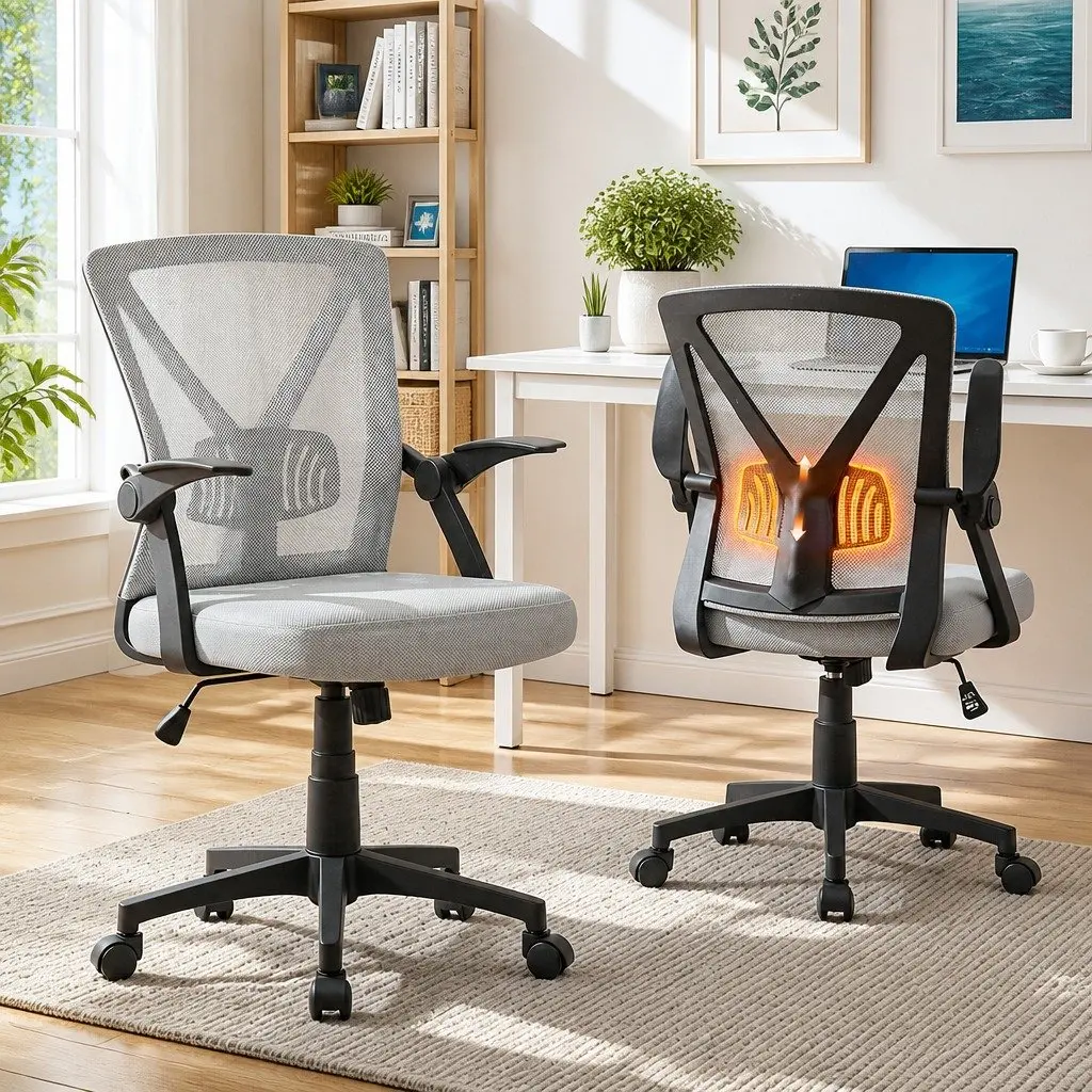 Mesh Office Chair Ergonomic Mid Back Grey Adjustable Lumbar Support