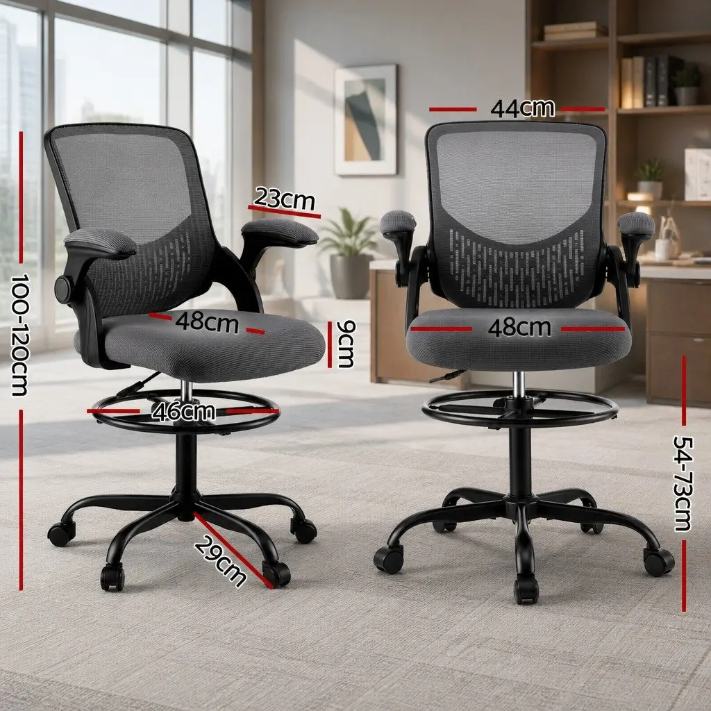 Office Drafting Chair Mesh Adjustable Height with Footrest Grey