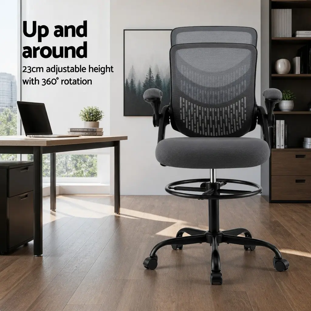 Office Drafting Chair Mesh Adjustable Height with Footrest Grey