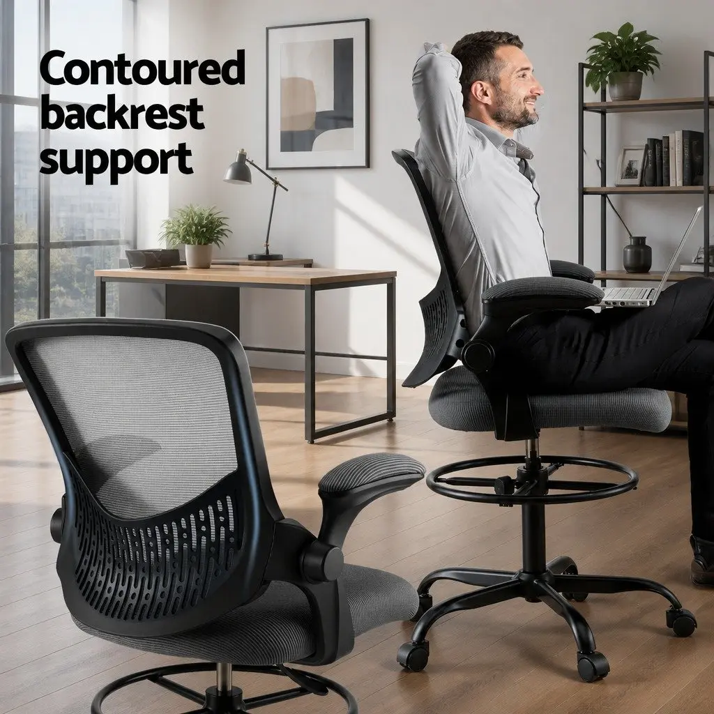 Office Drafting Chair Mesh Adjustable Height with Footrest Grey