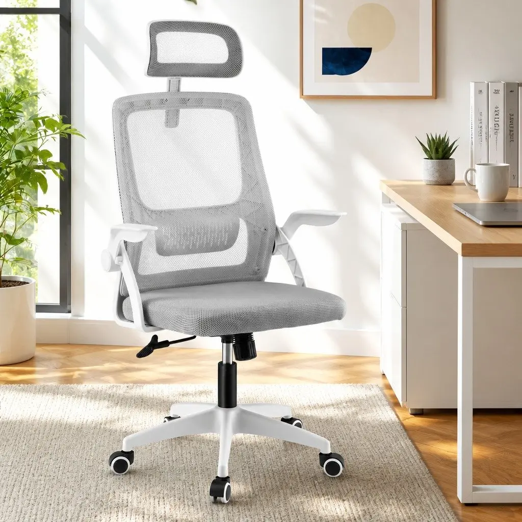 Ergonomic Office Chair High-Back Computer Desk Chair Adjustable Headrest Grey