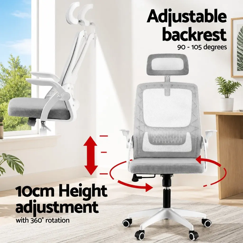 Ergonomic Office Chair High-Back Computer Desk Chair Adjustable Headrest Grey