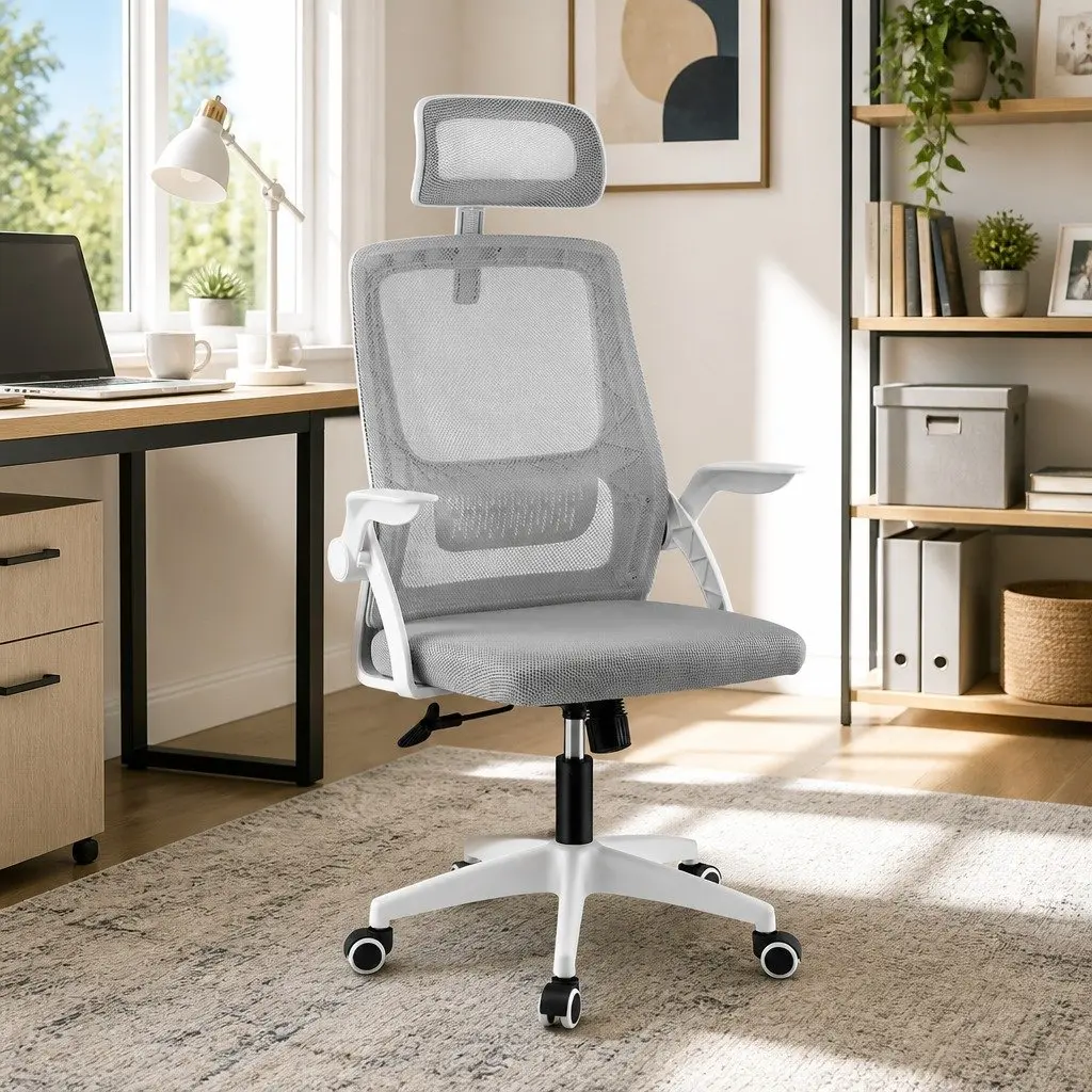 Ergonomic Office Chair High-Back Computer Desk Chair Adjustable Headrest Grey