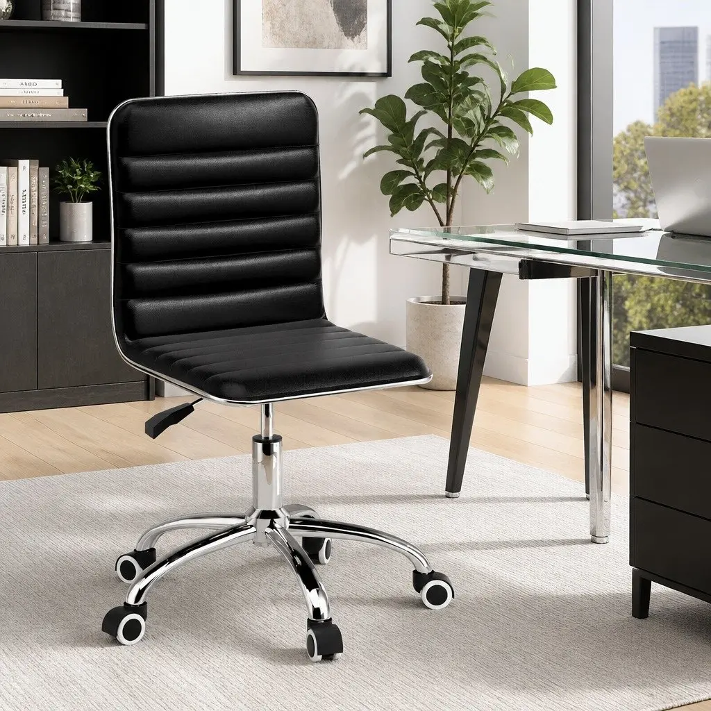 Low Back Swivel Desk Chair Padded Black Office Seating