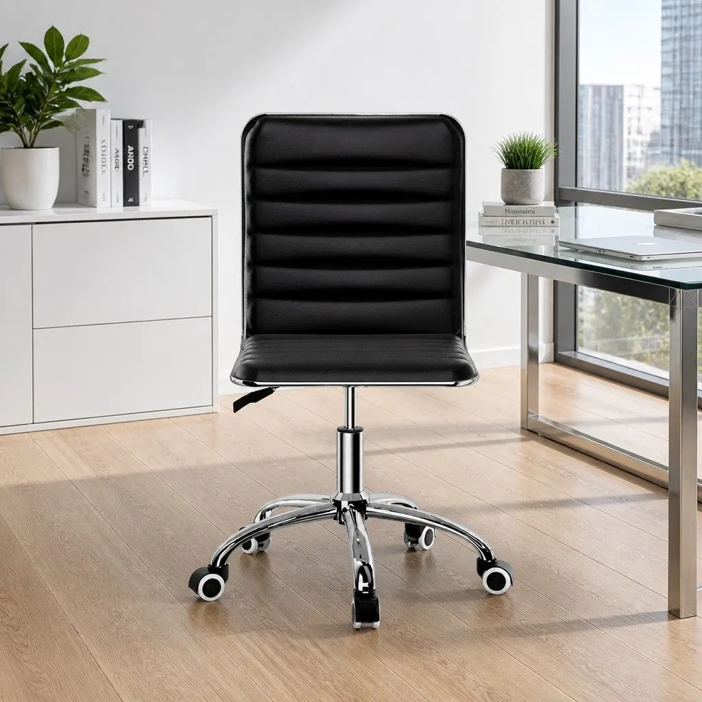 Low Back Swivel Desk Chair Padded Black Office Seating