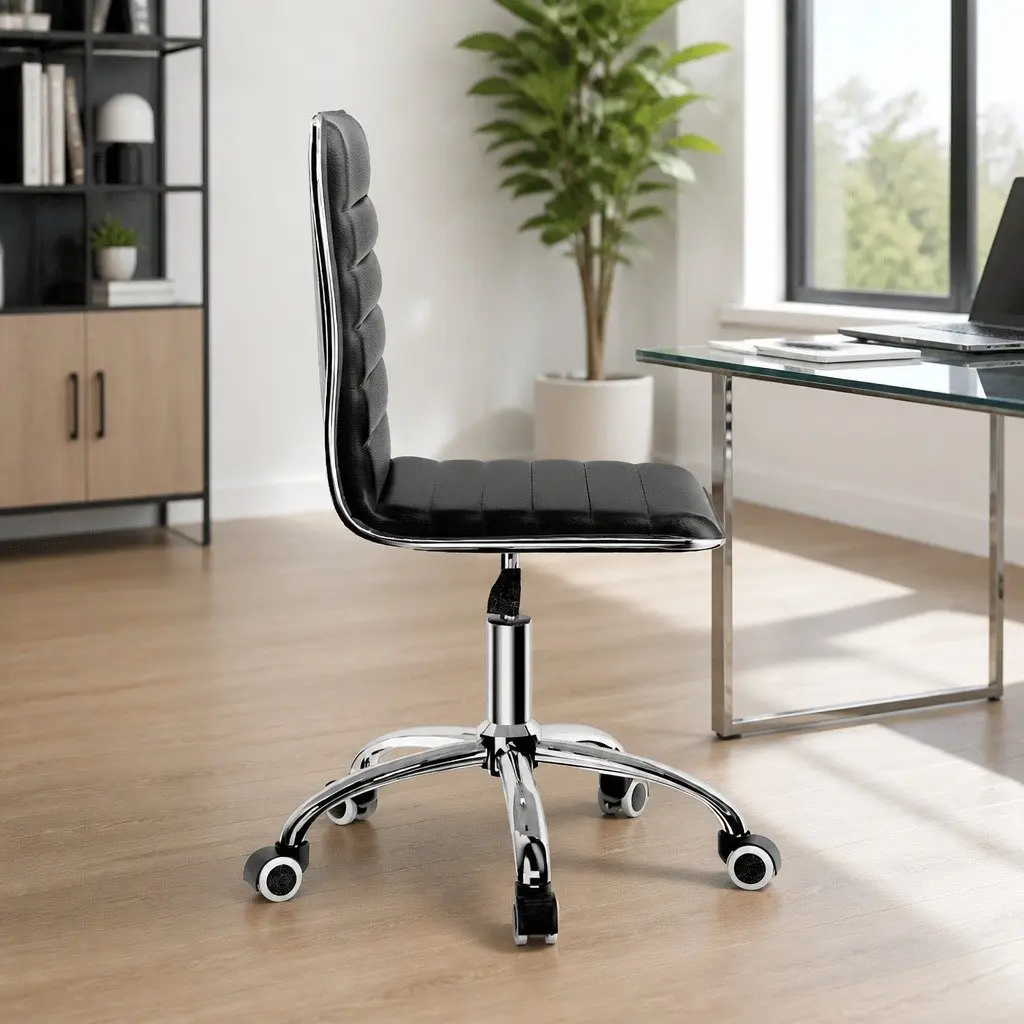 Low Back Swivel Desk Chair Padded Black Office Seating