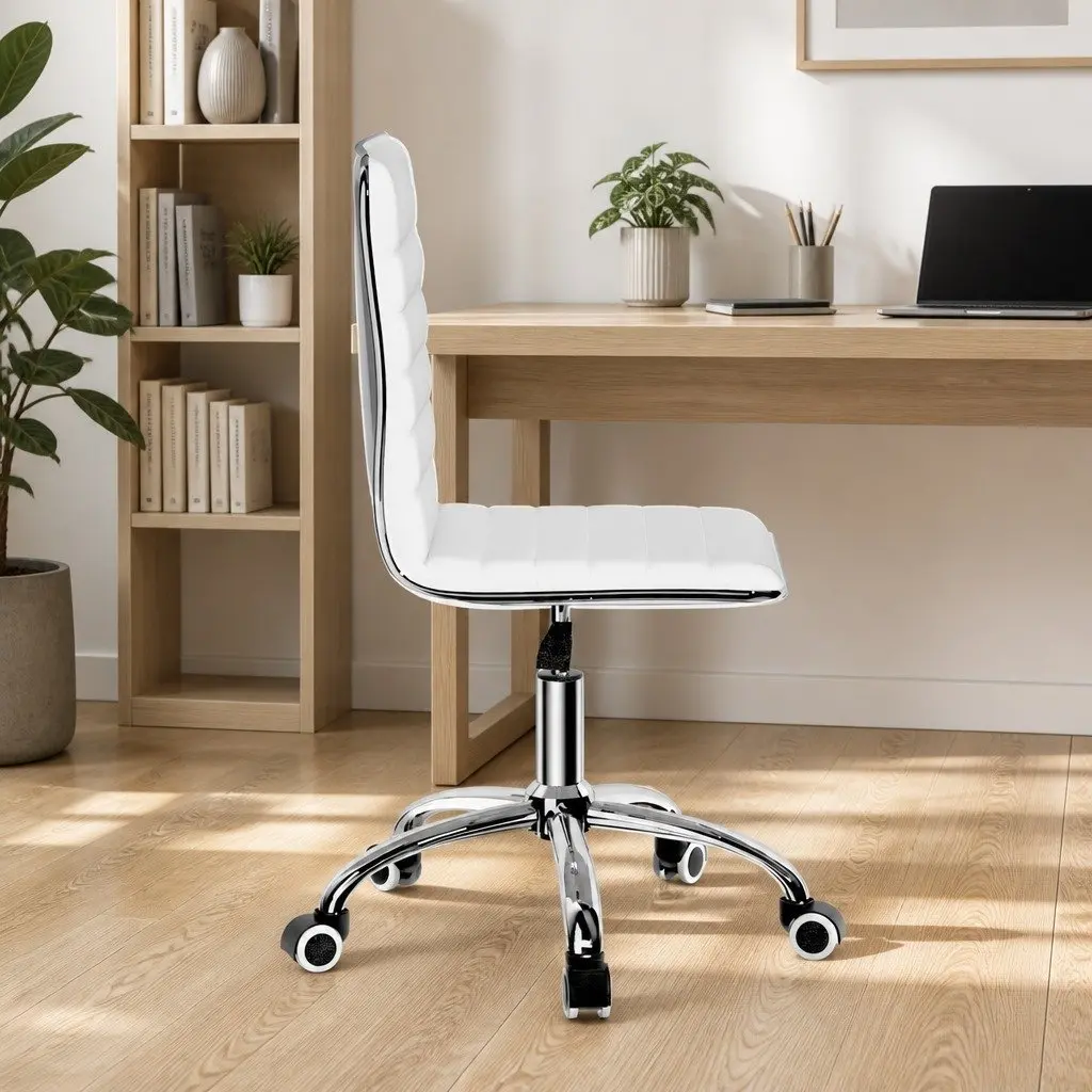 Office Chair Conference Seating PU Leather Low Back Rotatable White Desk