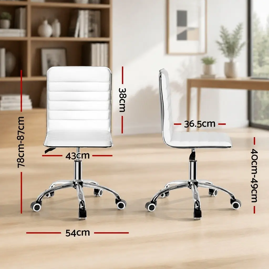 Office Chair Conference Seating PU Leather Low Back Rotatable White Desk