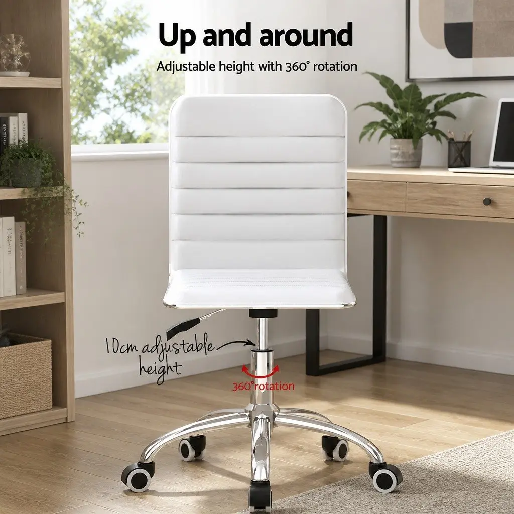 Office Chair Conference Seating PU Leather Low Back Rotatable White Desk