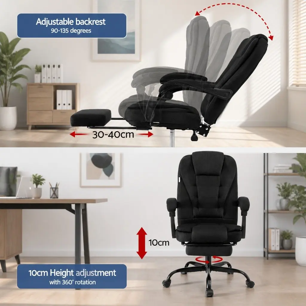 Executive Office Chair High-Back Racing Computer Desk Seat with Footrest Black