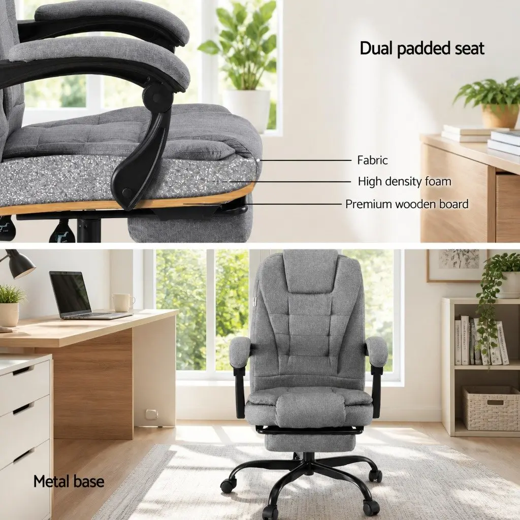 Executive Office Chair Grey Fabric High Back Racing Computer Desk Footrest
